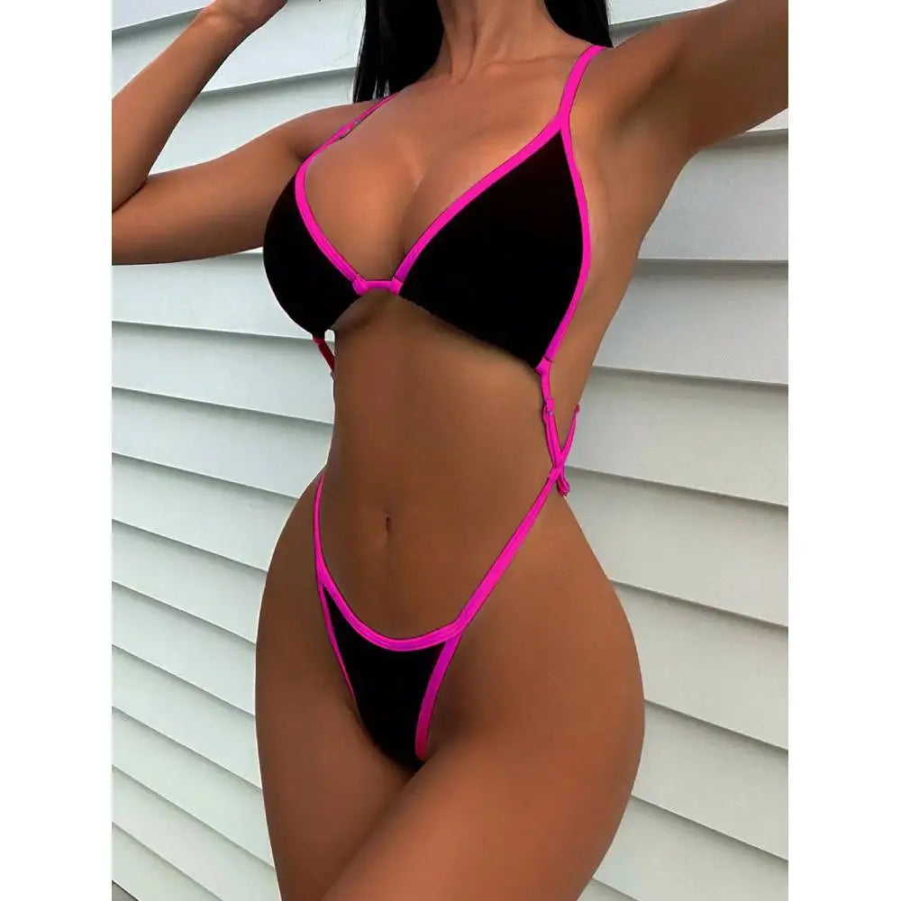 Contrast Trim Halter One-Piece