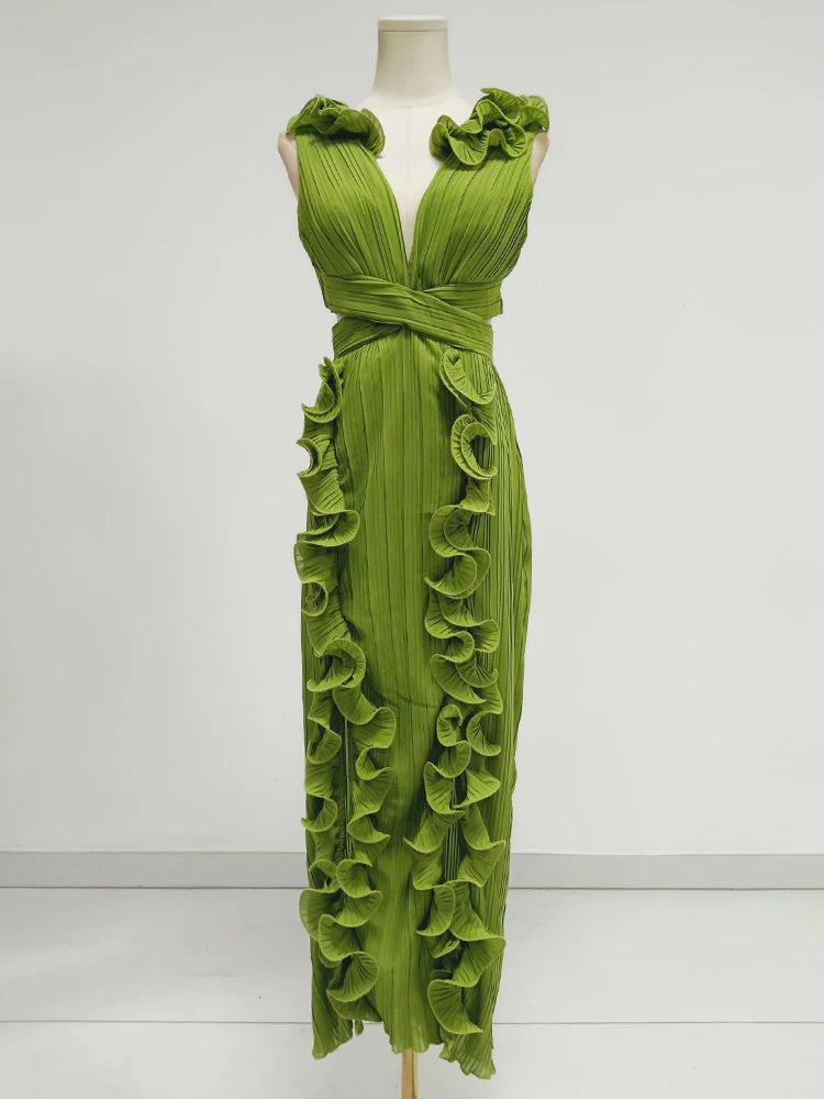 Women's Elegant Ruffle Split Maxi Dress