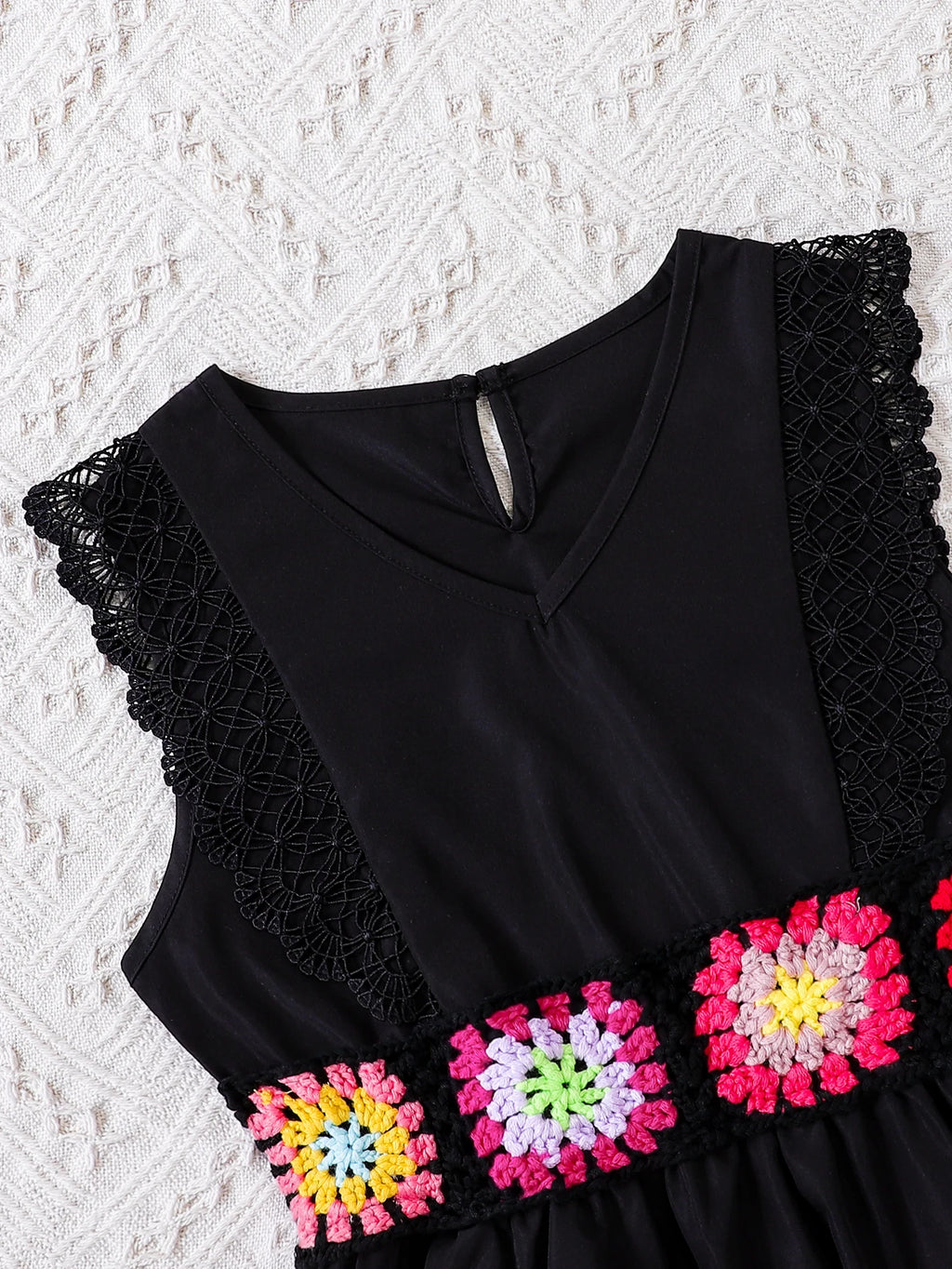 Girls' Black Lace Spliced Fashion Dress