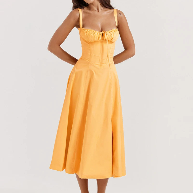 Spaghetti Straps Split Thigh Midi Dress