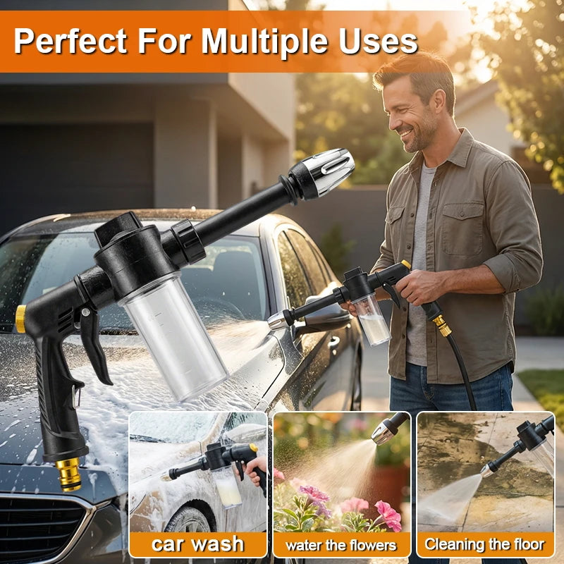 High-pressure car wash spray gun with foam bottle