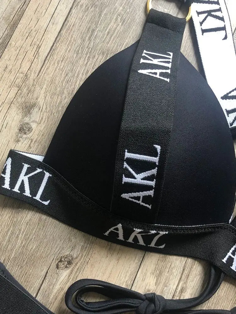 Women's Letter Print Push-Up Bikini Set