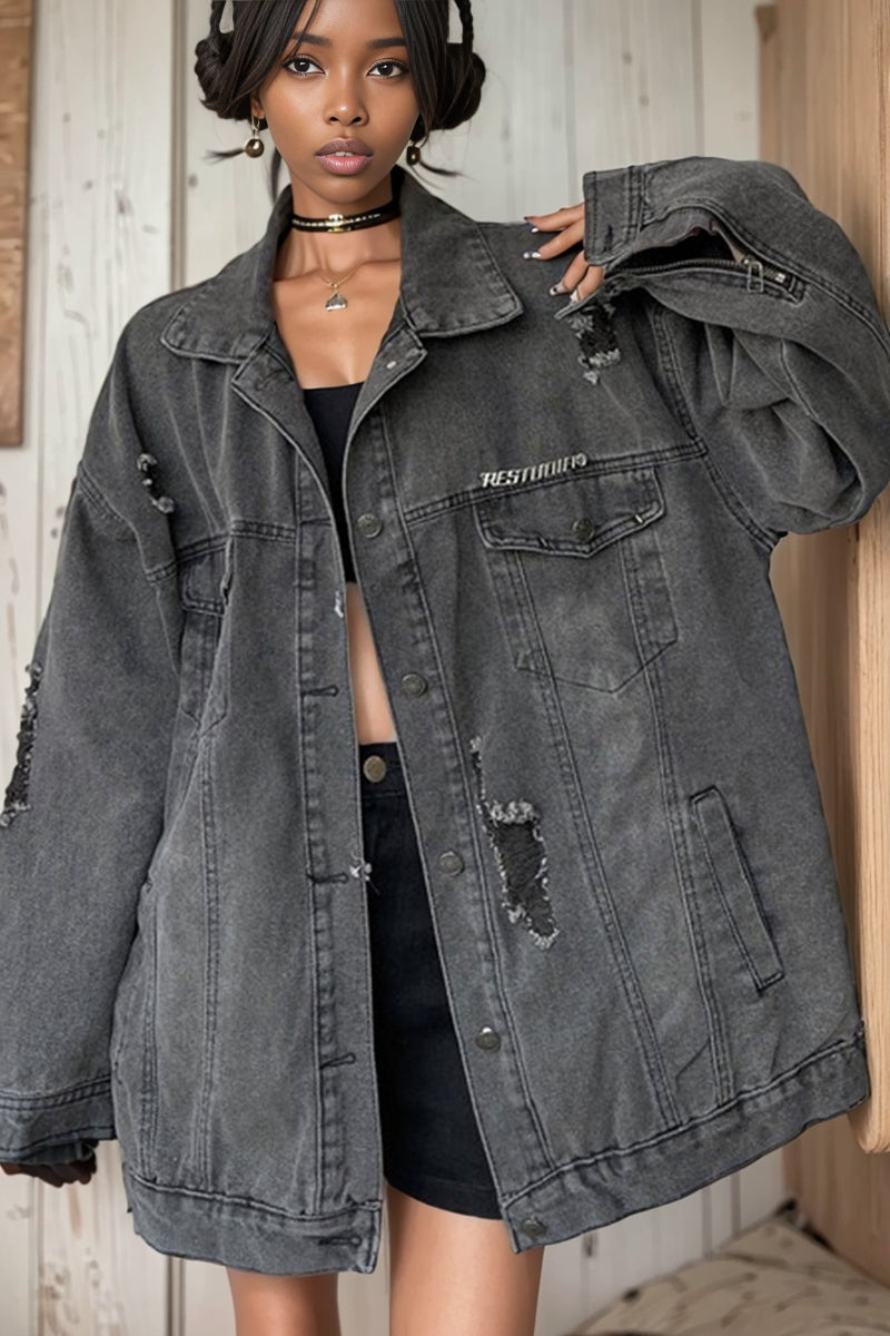 Make Old Ripped  Couple Denim Coat
