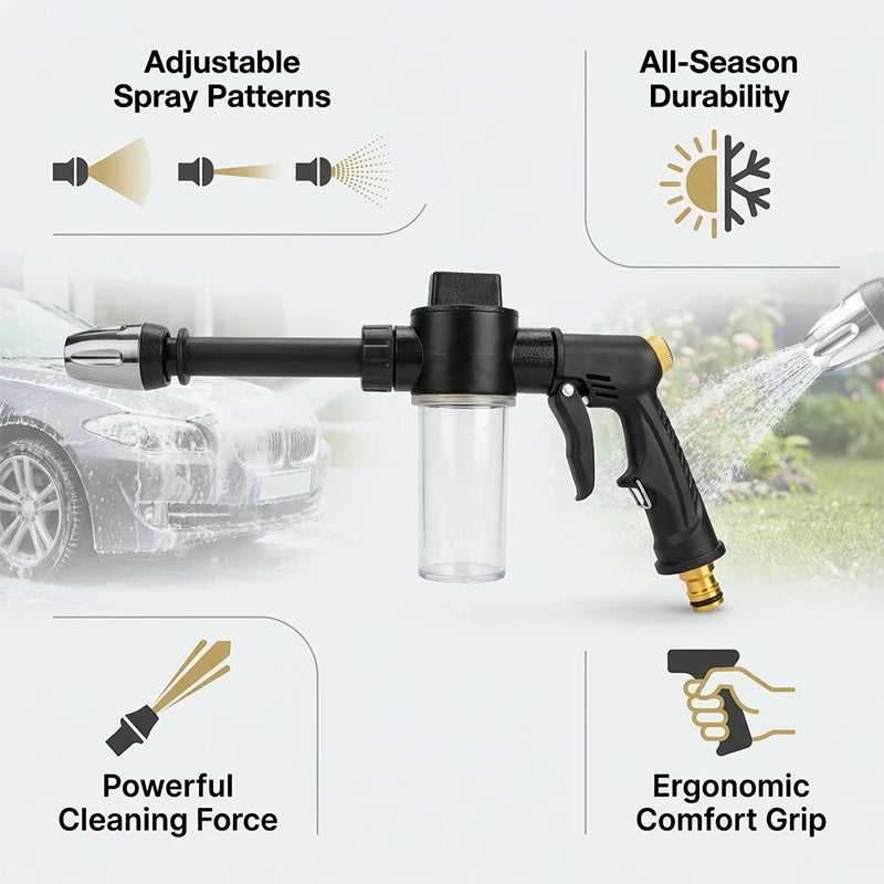 High-pressure car wash spray gun with foam bottle