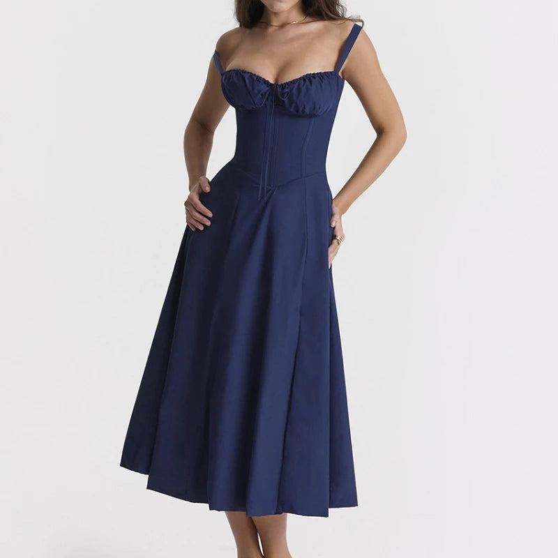Spaghetti Straps Split Thigh Midi Dress