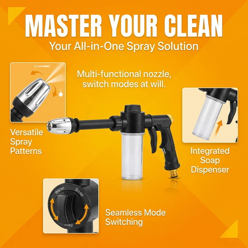 High-pressure car wash spray gun with foam bottle