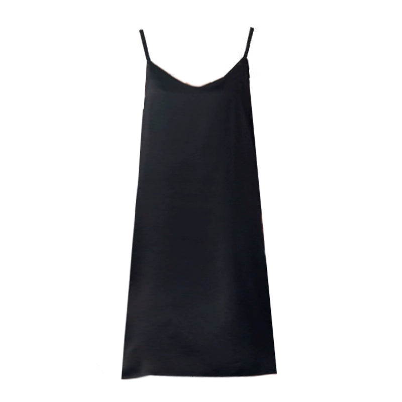 Korean Style V-neck Black Chiffon Sleeveless Slimming Slip Dress