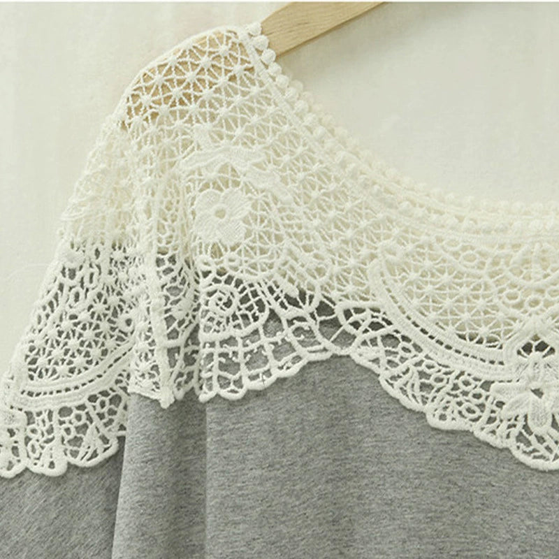 European Station Plus Size Ladies Loose Crocheted Hollow Short-Sleeved T-shirt