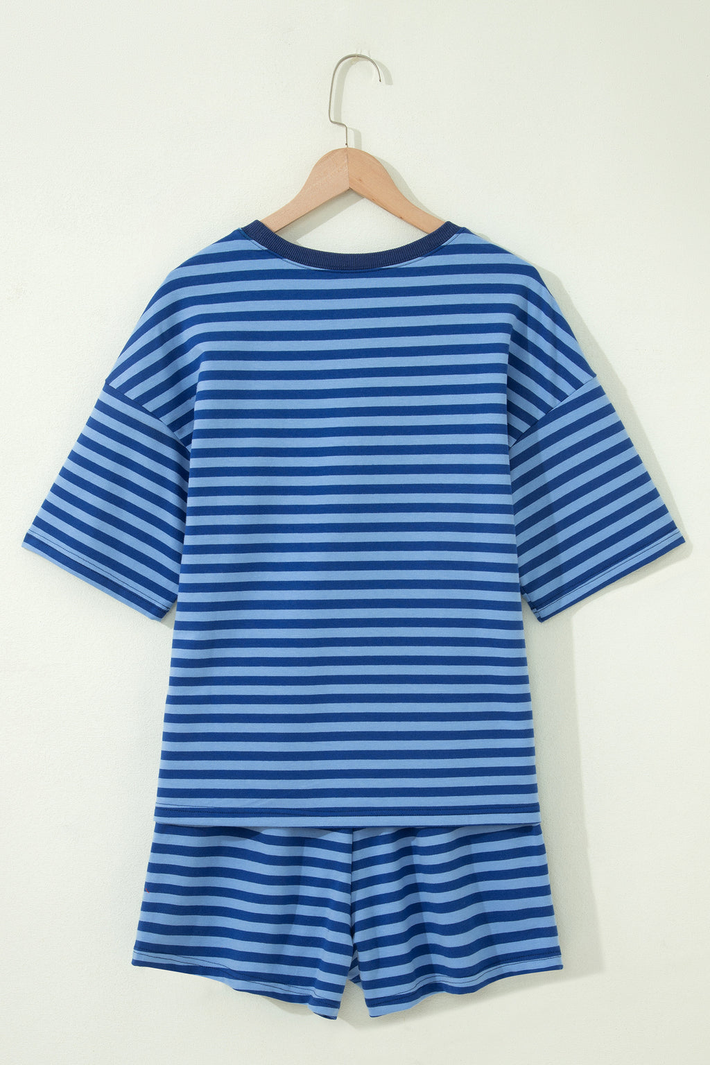 Green Stripe Striped Ribbed Cotton Two-Piece Pant Set with Chest Patch Detail