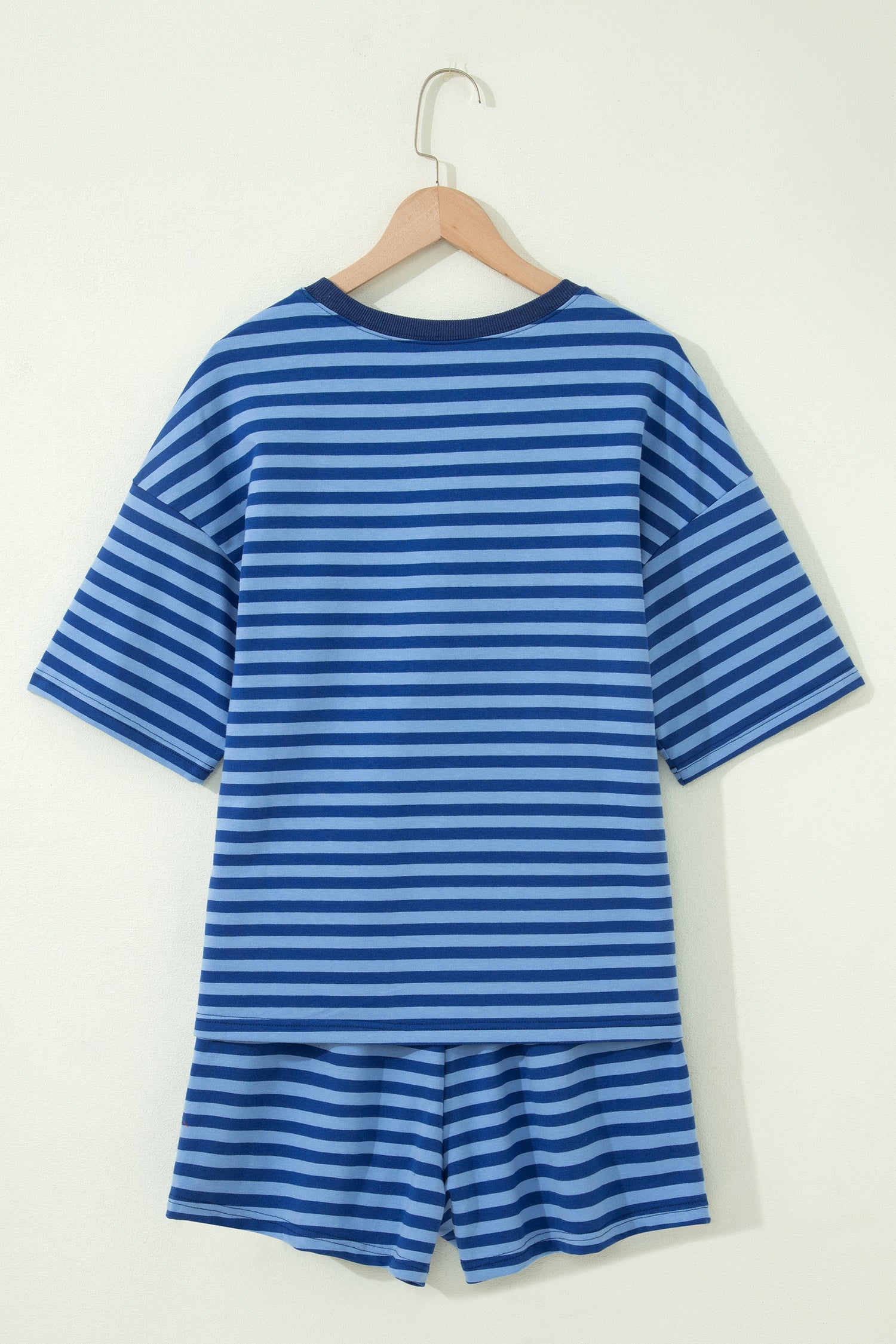 Green Stripe Striped Ribbed Cotton Two-Piece Pant Set with Chest Patch Detail