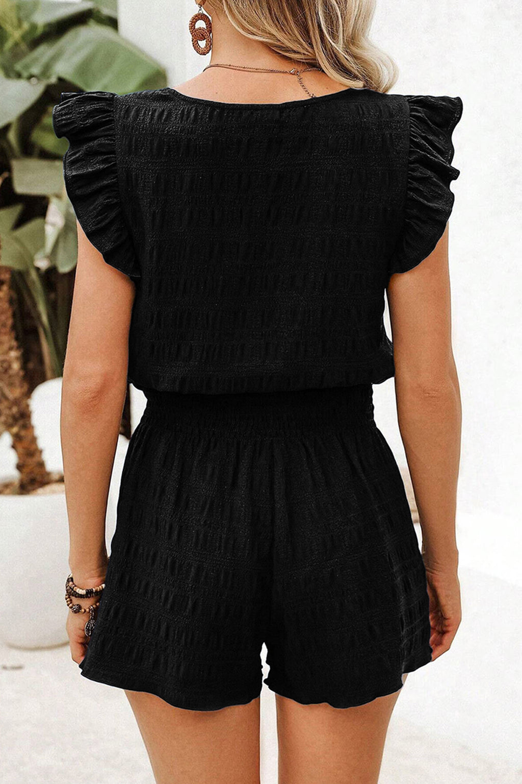 Fiery Red Textured Square Neck Top and Shirred High Waist Shorts Set