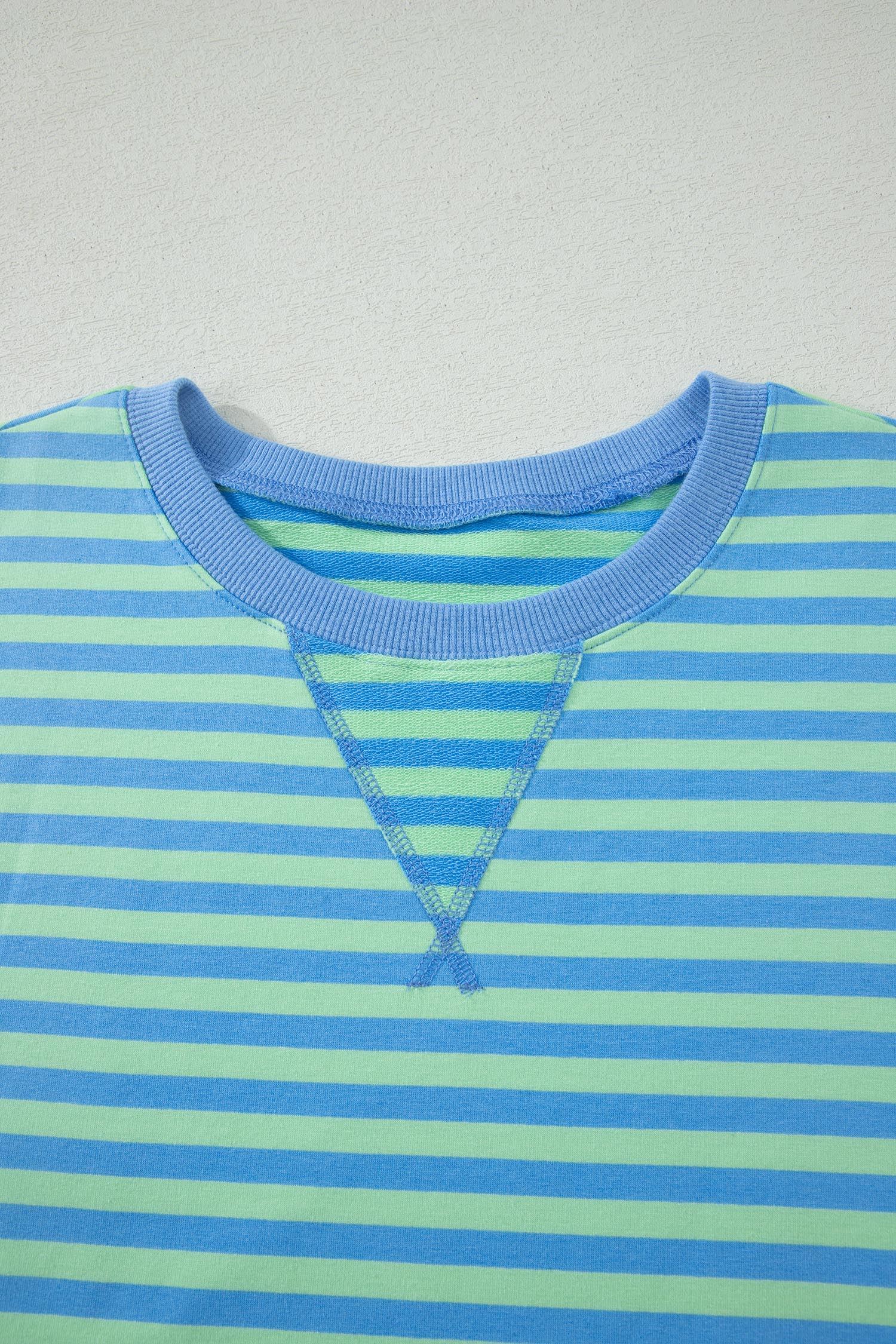 Green Stripe Striped Ribbed Cotton Two-Piece Pant Set with Chest Patch Detail